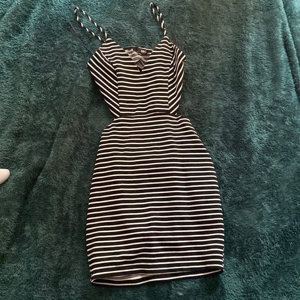 black and white striped G by Guess midi dress